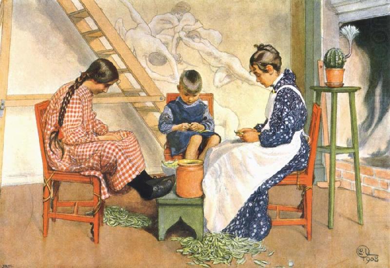 Carl Larsson Shelling Peas Watercolor china oil painting image